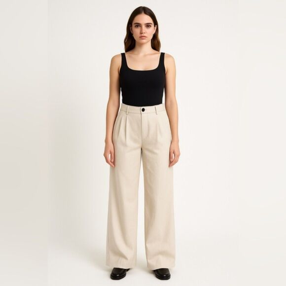 Zara Pants - Zara wide leg trouser XS tan soho pleated pants